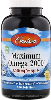 Фото Carlson Labs Maximum Omega 2000 мг зі смаком лимона 180 капсули (CAR-17220)