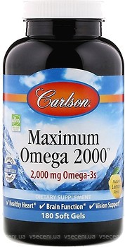 Фото Carlson Labs Maximum Omega 2000 мг со вкусом лимона 180 капсулы (CAR-17220)