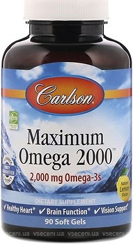Фото Carlson Labs Maximum Omega 2000 мг со вкусом лимона 90 капсулы (CAR-17210)