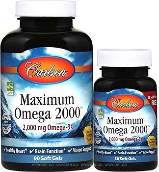 Фото Carlson Labs Maximum Omega 2000 мг зі смаком лимона 90+30 капсули (CAR-17240)