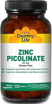 Фото Country Life Zinc Picolinate 25 мг 100 таблеток (CLF-02967)
