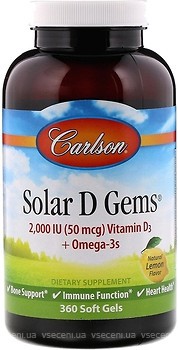 Фото Carlson Labs Solar D Gems 2000 IU зі смаком лимона 360 капсул (CAR-01473)