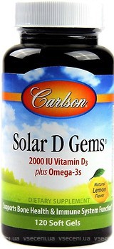 Фото Carlson Labs Solar D Gems 2000 IU зі смаком лимона 120 капсул