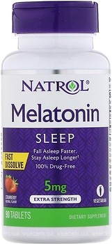 Фото Natrol Melatonin 5 мг зі смаком полуниці 90 таблеток (NTL05865)