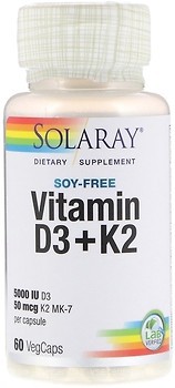 Фото Solaray Vitamin D3 + K2 60 капсул (SOR38584)