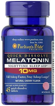 Фото Puritan's Pride Quick Dissolve Melatonin 10 мг зі смаком вишні 45 таблеток