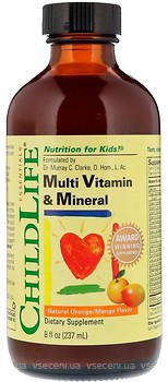 Фото ChildLife Organic Multi Vitamin & Mineral зі смаком апельсіна и манго 237 мл (CDL10300)
