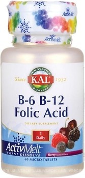 Фото KAL B-6 B-12 Folic Acid зі смаком ягід 60 таблеток