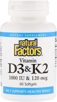 Фото Natural Factors Vitamin D3 & K2 60 капсул (NFS012921)