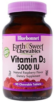 Фото Bluebonnet Nutrition EarthSweet Chewables Vitamin D3 зі смаком малини 5000 мкг 90 таблеток (BLB0366)