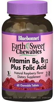 Фото Bluebonnet Nutrition Vitamin B6 B12 + Folic Acid зі смаком малини 60 таблеток (BLB0445)