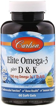 Фото Carlson Labs Elite Omega-3 Plus D And K зі смаком лимона 60 капсул (CAR-17510)
