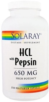 Фото Solaray HCL with Pepsin 650 мкг 250 капсул (SOR04815)