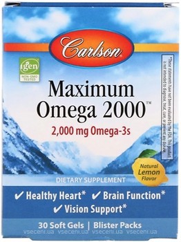 Фото Carlson Labs Maximum Omega 2000 мг зі смаком лимона 30 капсул (CAR60020)