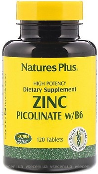 Фото Nature's Plus Zinc Picolinate w/B-6, 120 таблеток