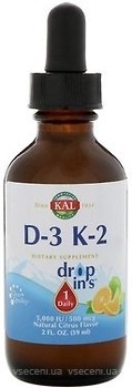 Фото KAL Vitamin D-3 K-2 Drop Ins зі смаком апельсина 59 мл (CAL41369)