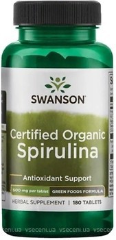 Фото Swanson Certified Organic Spirulina 500 мг 180 таблеток (SWA06044)