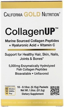 Фото California Gold Nutrition CollagenUp, Marine Hydrolyzed Collagen + Hyaluronic Acid + Vitamin C 10 x 5.15 г