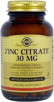 Фото Solgar Zinc Citrate 30 мг 100 капсул (SOL03670)
