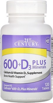 Фото 21st Century Calcium 600 + D3 Plus Minerals 120 таблеток