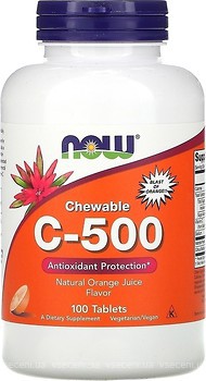 Фото Now Foods Vitamin C 500 мг зі смаком апельсина 100 таблеток (NF0630)
