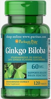 Фото Puritan's Pride Ginkgo Biloba Standardized Extract 60 мг 120 таблеток