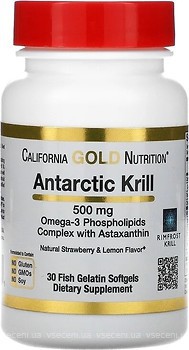 Фото California Gold Nutrition Antarctic Krill 500 мг зі смаком полуниці та лимона 30 капсул