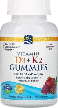 Фото Nordic Naturals Vitamin D3 + K2 Gummies зі смаком граната 60 таблеток