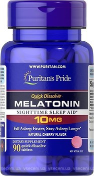 Фото Puritan's Pride Quick Dissolve Melatonin 10 мг зі смаком полуниці 90 таблеток