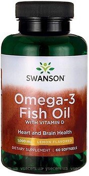 Фото Swanson Omega-3 Fish Oil with Vitamin D зі смаком лимона 60 капсул