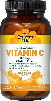 Фото Country Life Chewable Vitamin C 500 мг зі смаком апельсина 90 таблеток