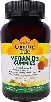 Фото Country Life Vitamin D3 Gummies зі смаком полуниця-апельсин 60 пігулок