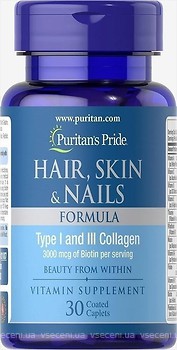 Фото Puritan's Pride Hair Skin & Nails & Collagen 30 пігулок