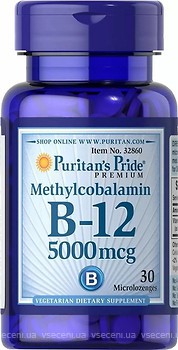 Фото Puritan's Pride Methylcobalamin Vitamin B-12 5000 мкг 30 льодяників