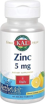 Фото KAL Zinc 5 мг зі смаком лимона 60 таблеток