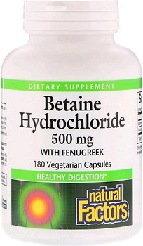 Фото Natural Factors Betaine Hydrochloride 500 мг 180 капсул