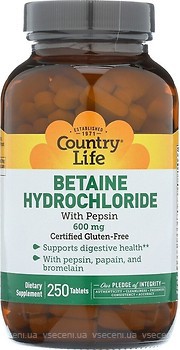 Фото Country Life Betaine Hydrochloride 250 таблеток