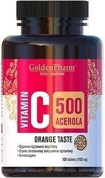 Фото Golden Pharm Vitamin C 500 мг with Acerola зі смаком апельсина 100 таблеток