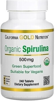 Фото California Gold Nutrition Organic Spirulina 500 мг 240 таблеток