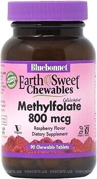 Фото Bluebonnet Nutrition EarthSweet Chewables Methylfolate 800 мкг зі смаком малини 90 таблеток