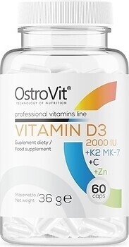 Фото OstroVit Vitamin D3 2000 IU+K2+MK-7+C+Zn 60 капсул