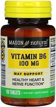 Фото Mason Natural Vitamin B6 100 мг 100 таблеток