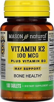 Фото Mason Natural Vitamin K2 Plus Vitamin D3 100 мкг 100 таблеток