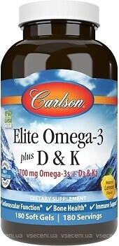 Фото Carlson Labs Elite Omega-3 Plus D And K зі смаком лимона 180 капсул