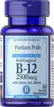 Фото Puritan's Pride Vitamin B-12 2500 мкг 60 леденцов
