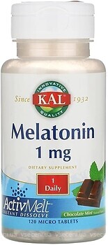 Фото KAL Melatonin 1 мг зі смаком м'яти і шоколаду 120 пігулок