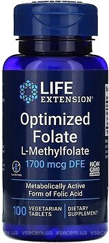 Фото Life Extension Optimized Folate 1700 мкг 100 пігулок