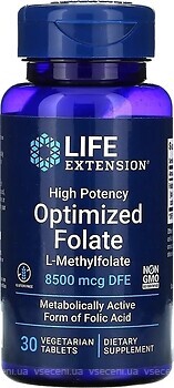 Фото Life Extension Optimized Folate 8500 мкг 30 пігулок