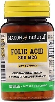 Фото Mason Natural Folic Acid 800 мкг 100 пігулок
