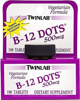 Фото Twinlab B-12 Dots 500 мкг со вкусом вишни 100 таблеток